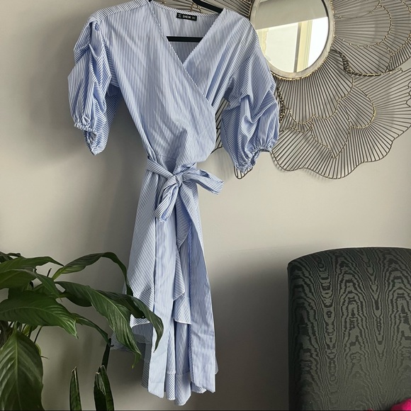 Stunning blue and white striped high low summer dress beach dress yacht dress - Picture 5 of 11